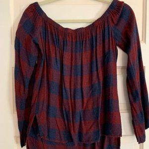 Cloth & Stone Off the Shoulder Plaid Shirt - Size Medium
